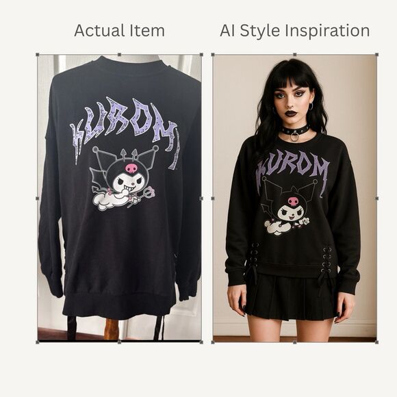Kuromi x Hello Kitty Sweatshirt Medium Black Lace Hem Goth Y2K Alt Forever 21 - Picture 1 of 14